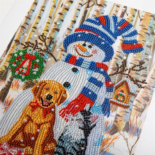 Boneco de neve de natal e puppy 5d diamante pintura