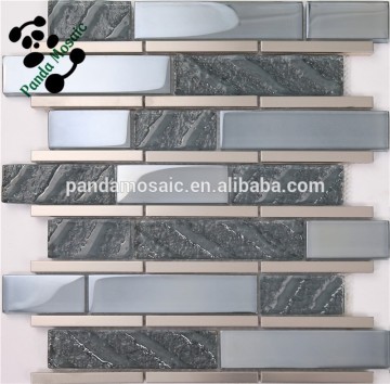 Glass mosaic low price iridescent glass mosaic tiles strip stainess steel mosaic tiles for pool tiles SMP31