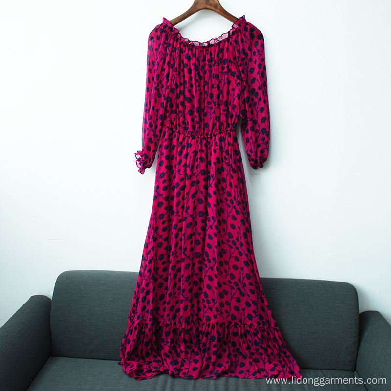 Women O Neck Long Casual Printed Dress