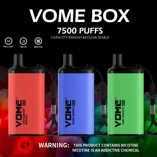 Toptan Vome Box 7500 Puflar Tek Kullanımlık Vape 19 lezzet ve 4 Ni-Cotine Güç