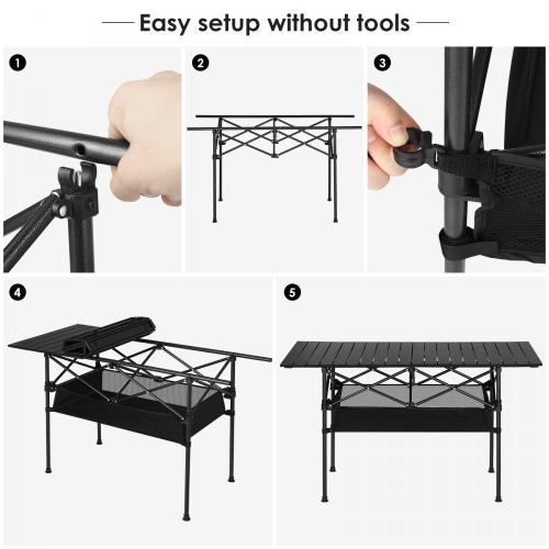 Table de camping pliable en aluminium avec stockage