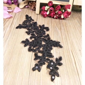 Boda de cuello bordado de encaje de flores de lentejuelas negras