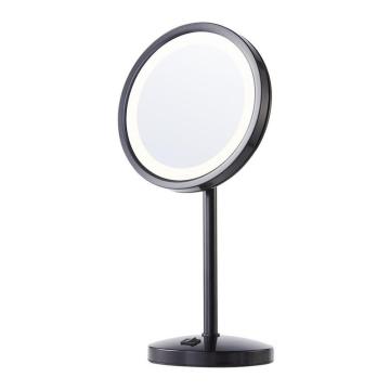 Matte black round standing magnifying mirror