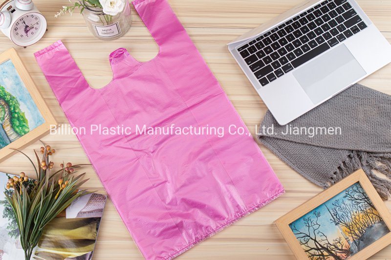 HDPE Embossed Surface Translucent Pink T Shirt Bag Plastic Shopping Bags