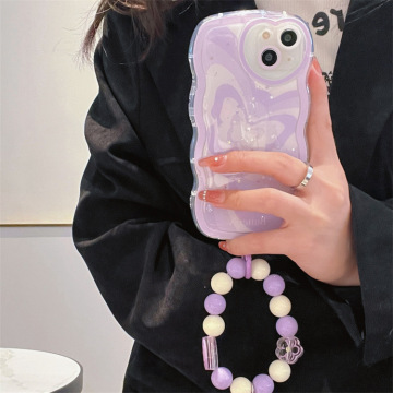 เคสโทรศัพท์ซิลิโคนข้อมือของดอกไม้ Bling สำหรับ iPhone 14 Pro Max พร้อมโซ่