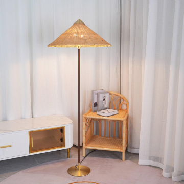 Lámpara moderna de piso de viento simple - lámpara de mesa zen de bambú de ratán tejido a mano para sala de estar