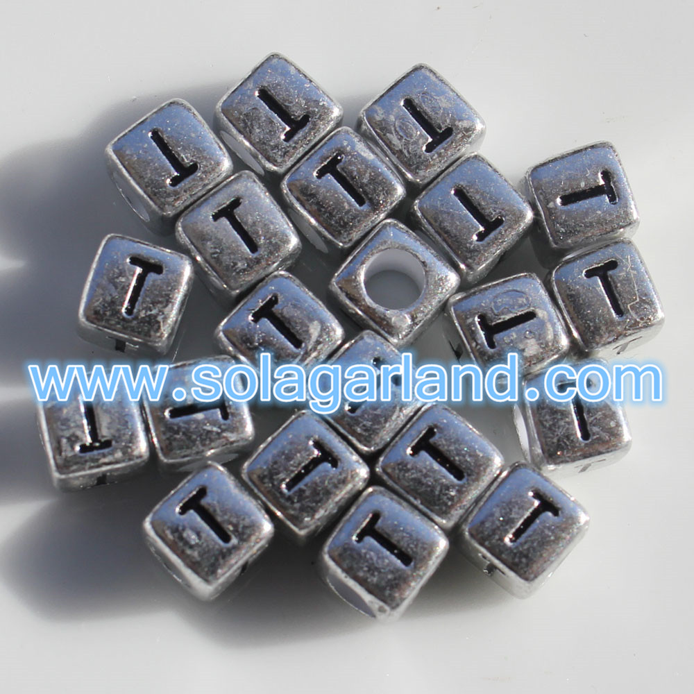 6MM Single Square Letter Beads