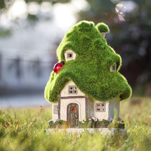 China Flocked Fairy Garden House with Solar Lights Factory