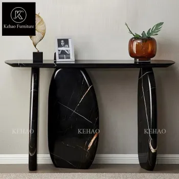 Natural Marble Console Table for Living Room or Entrance in Art Deco Style