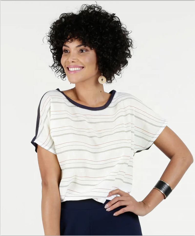 Front stripe printed polyester Back solid polyester Blouse