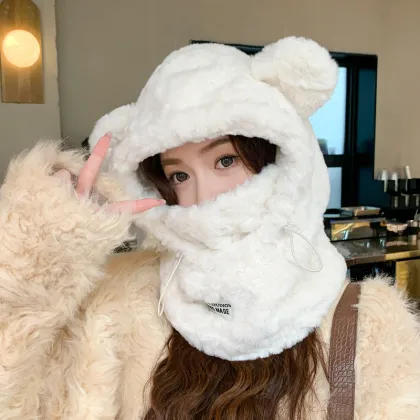 Cute Cartoon Bear Ear Cap Hat - Warm Thickened Ear Protection Hat for Women and Girls