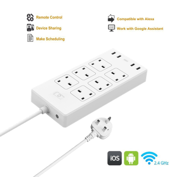 UK power strip smart wifi plug with 6 AC outlets and 4 USB ports