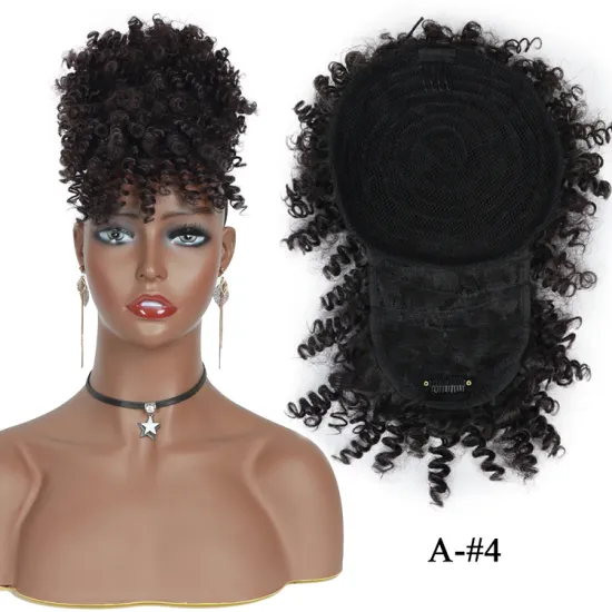 Synthetic Afro Kinky Curly Drawstring Ponytail With Bangs Wig Hair Bun Chignon Clip in Pony Tail Hair Extension