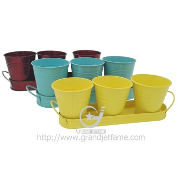 Multifunctional Garden Flower Pot with tray Small Galvanized Metal Flower jug set of 3