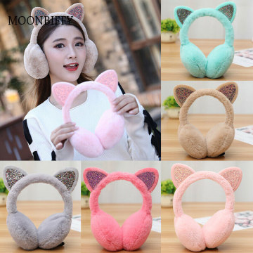 2021 Newest Fashion Warm Earmuffs Ear Warmer Women Girls Ear Muffs Earlap Warmer Winter Gifts Elegant Cat Ear Shiny Earmuffs