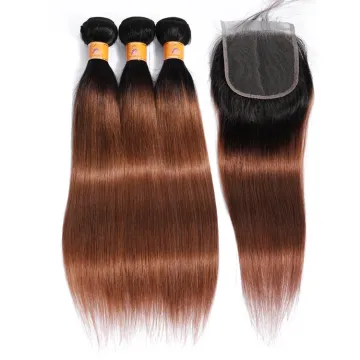 Unprocessed Human Hair Weave 1B/30# Straight Wave Ombre Hair Brazilian Hair Bundles With Closure
