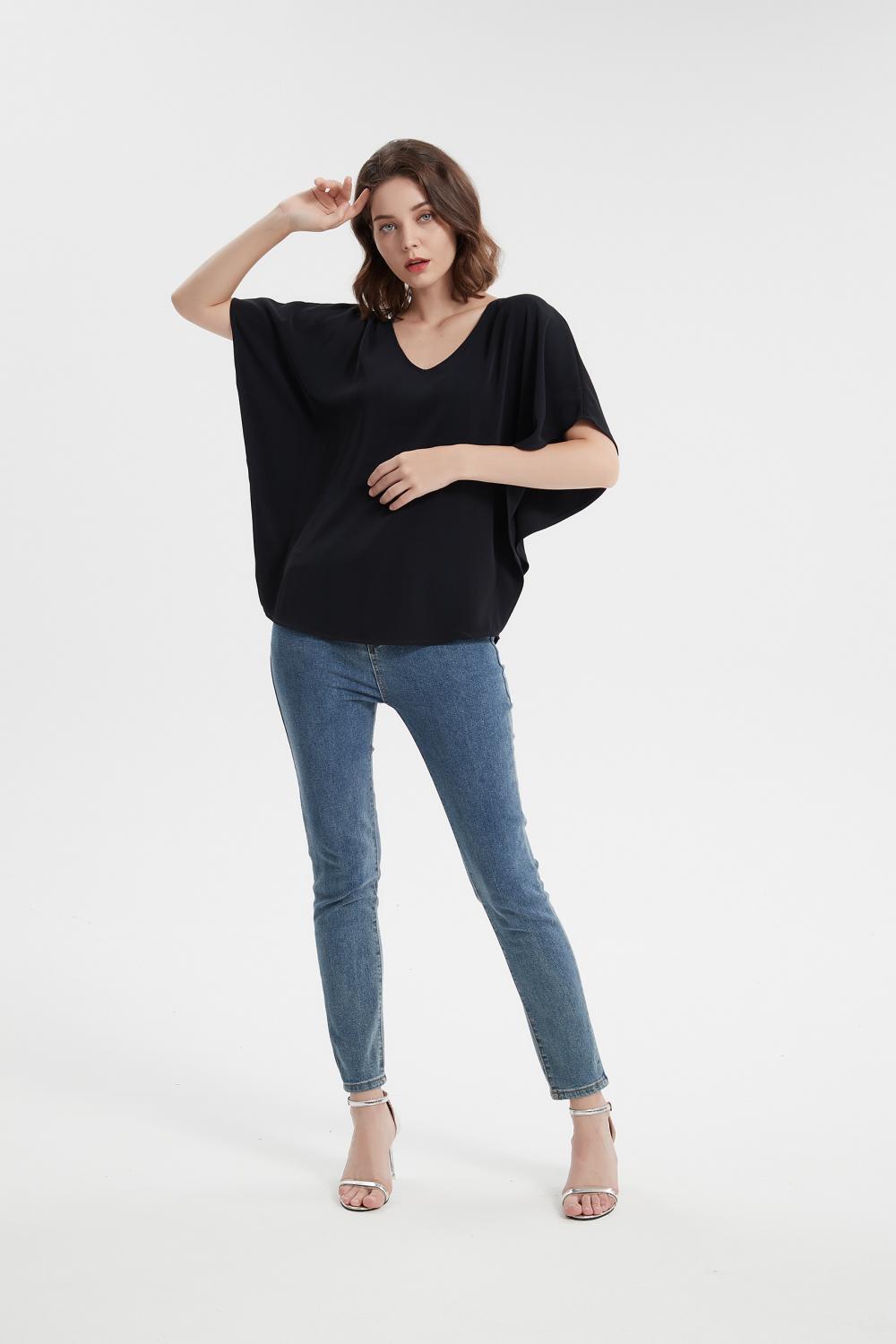 V Neck Short Sleeve Blouse