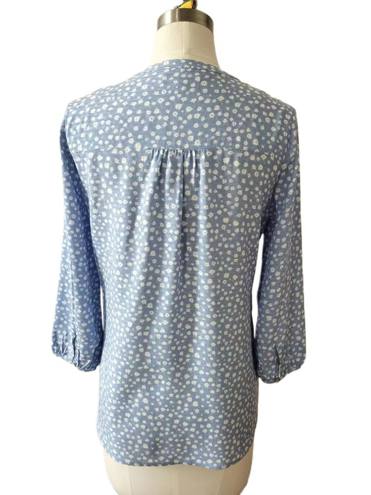Tassel Ties Blue and White Regular Fit Blouse
