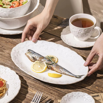 Luxury White Porcelain Dinner Set with Ceramic Porridge Bowls