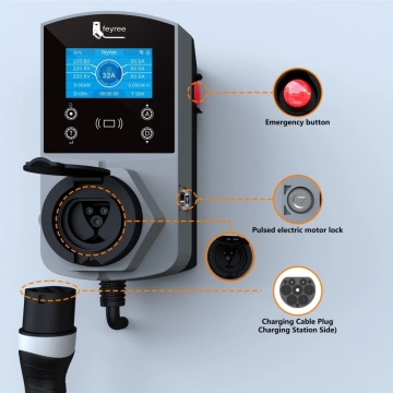 22kW AC Wall-Mount EV Charging Station - Compatible with Type 2, Type 1, NACS, GBT Standards