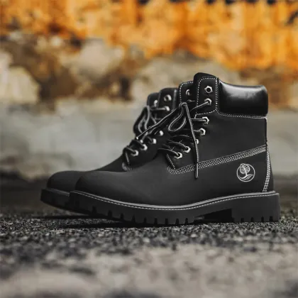 Martin Boots Men's Leather Rhubarb Boots - Autumn Winter 2024 New Velvet Warm British Work Shoes