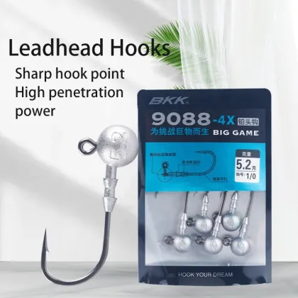 Lead Head Hook Reinforced BKK 9088-4x-np for Freshwater and Seawater Fishing - Mandarin Fish, Bass, Big Game