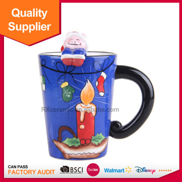 3D hand-painted animal shape christmas coffee mug with spoon