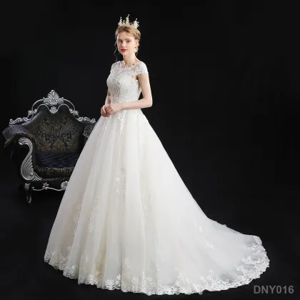 Sheer Neck Lace Appliques Long Sleeves Vintage Bridal