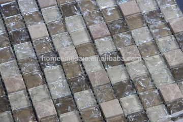 Crackled glass stone blend square mosaic tile for home wall decoration