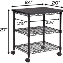 3 Tier Rolling Cart Printer Steel Shelves