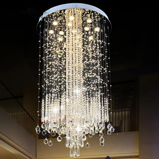 Silver Raindrop Crystal Chandelier for Long Staircase Interior Design