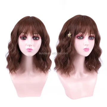 AliLeader Synthetic Hair Wavy Wigs with Bangs Shoulder Length Wig Heat Resistant Fiber Cosplay Short Bob Wigs for Women