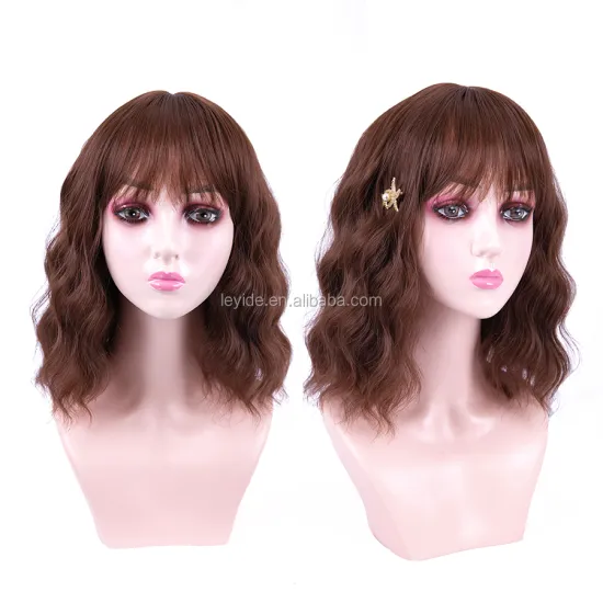 AliLeader Women Natural Wave Wig Hair With Bangs European And American Medium Loose Wave Synthetic Short Wigs