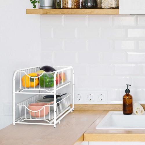 2-Layers White Metal Kitchen Organization Shelf