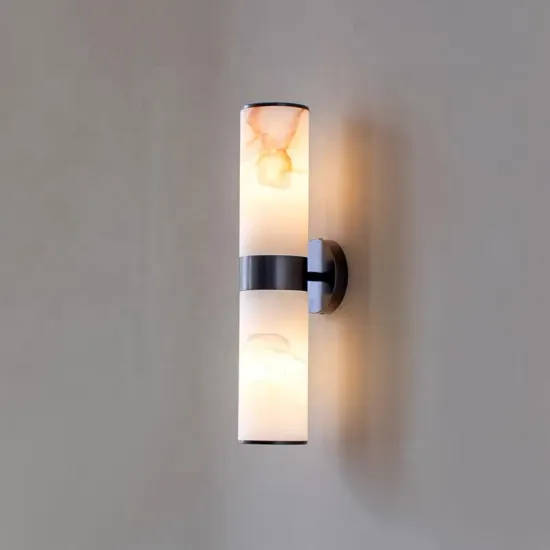 Luxury Bathroom Alabaster Wall Sconce Lamp with Spanish Marble and Copper