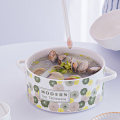 60 oz Creative Custom Printed Ceramic Porcelain Soup Noodle Ramen Japanese Stoneware Ceramic Bowl With Lid