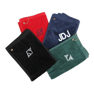 100% Cotton Golf Towel, Velour Finished with Pigment Printed Logo, Sewn with Grommet and Hanger