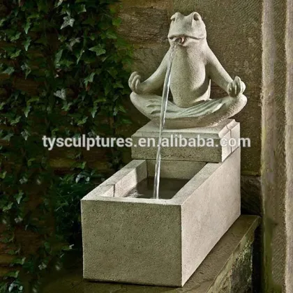Hot sale small stone frog garden art marble frog water fountain