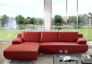 Modern furniture, red leather corner sofa with chaise lounge