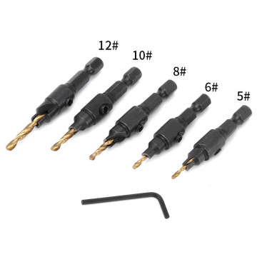 SUBORUI Hex Shank Countersink HSS M2 Wood Drill Bit Set with Hex Wrench