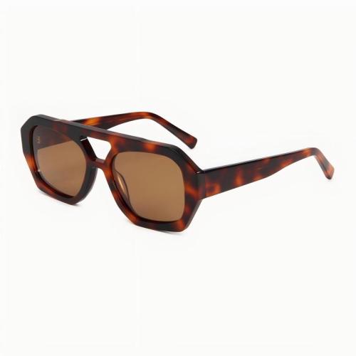 Modern Double-Bridge Aviator Acetate Sunglasses