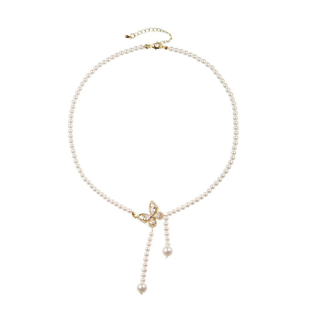 Butterfly Pearl Beads Necklace 18k Gold Plated Fashion