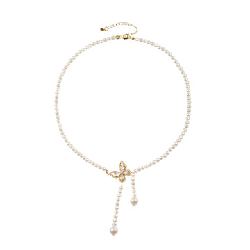Butterfly Pearl Beads Necklace 18k Gold Plated Fashion