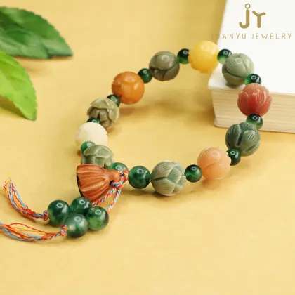 Jewelry Stone Bodhi Root Beaded Bracelets: Precious Stone Prayer Beads & Bodhi Seed Buddha Beads for Women