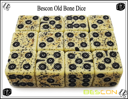 Bescon Old Looking Ancient Bone Dice D6 16mm 12pcs Set, 16mm Six