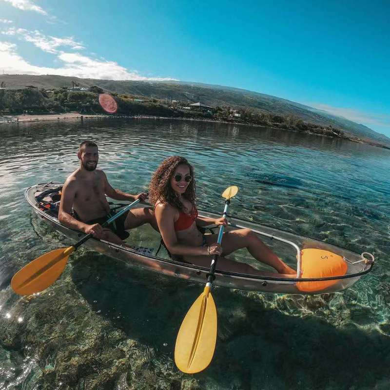 Hot Selling Plastic Clear Kayaks for 2 Person with Paddle and Cushion