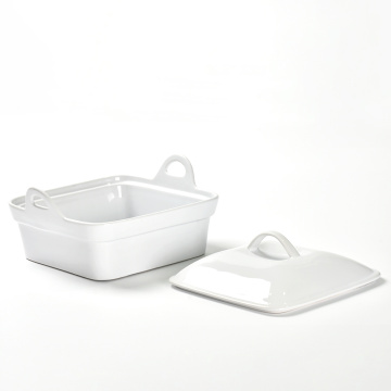 Square White Ceramic Baking Dish With Lid