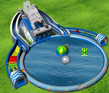 Commercial Grade Giant Inflatable Water Park with Pool and Slide for Sale