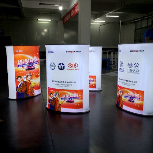 pop up trade show exhibition lighting promotion lift fabric service counter display standing desk