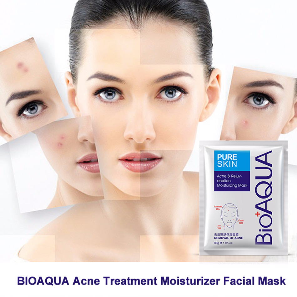 5pc BIOAQUA Acne Treatment Facial Mask Effective Removal Acne Face Mask Moisture Nourishing Oil Control Mask Sheet For Man/Woman